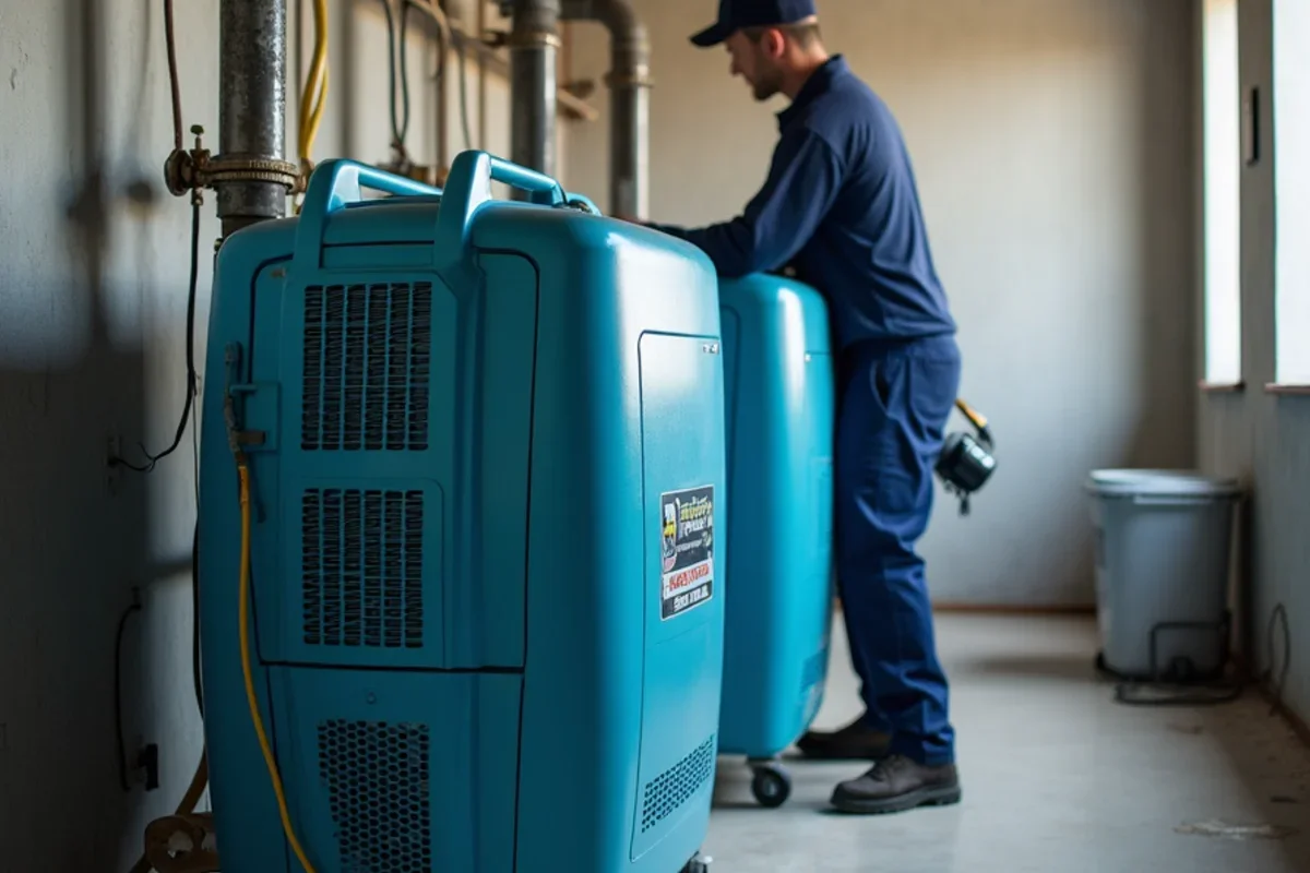 Commercial low grain refrigerant dehumidifier running to manage hurricane damage checklist florida