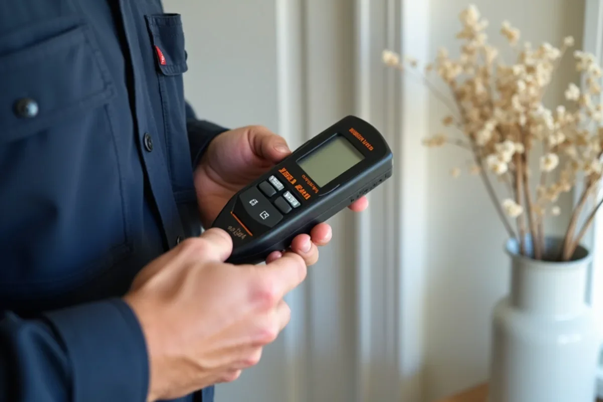Digital moisture meter measuring baseboard moisture content for does homeowners insurance cover water damage florida prevention