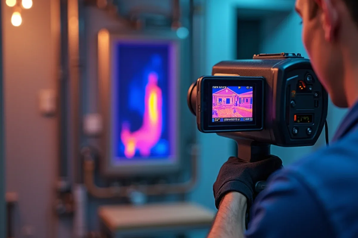 Thermal camera scan detecting hidden moisture and water spread during polybutylene pipes florida