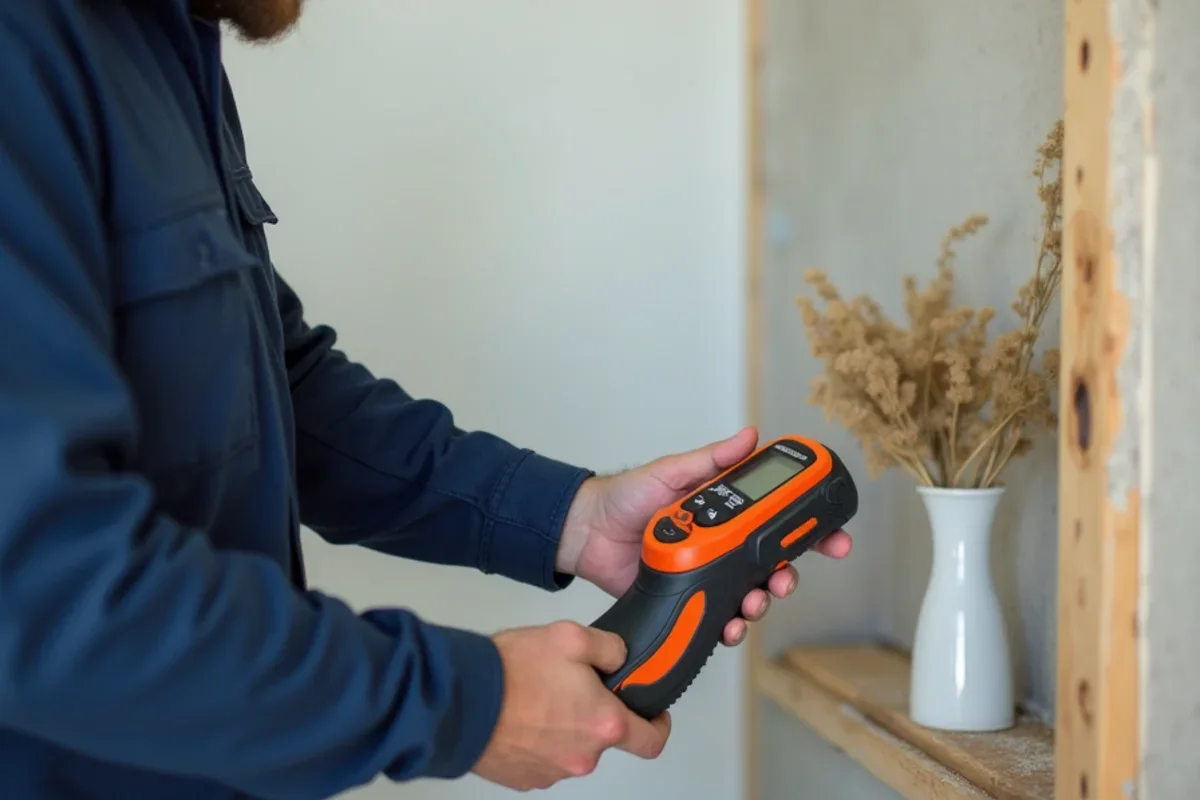 Digital moisture meter measuring baseboard moisture content for polybutylene pipes florida prevention