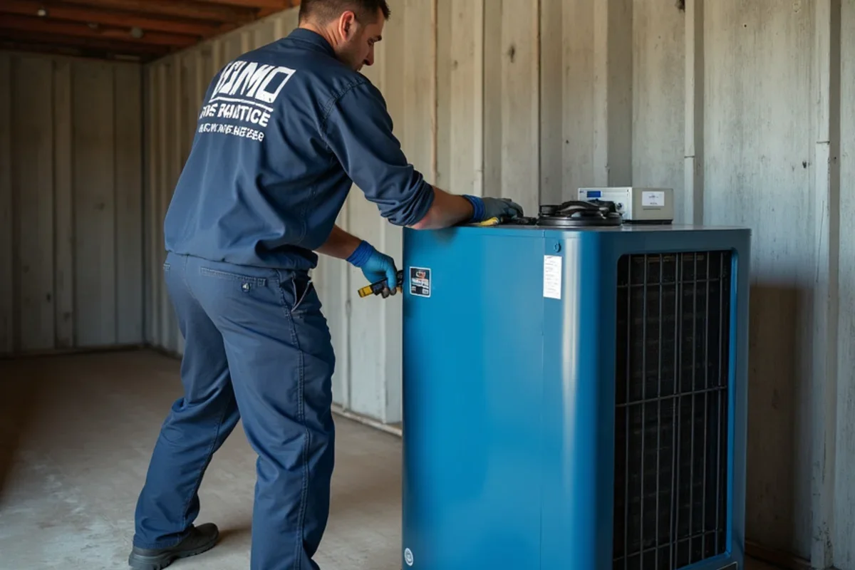 Commercial low grain refrigerant dehumidifier running to manage hurricane preparation checklist home