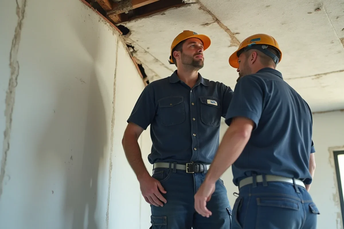 Inspecting water-loaded ceiling drywall for structural collapse hazard
