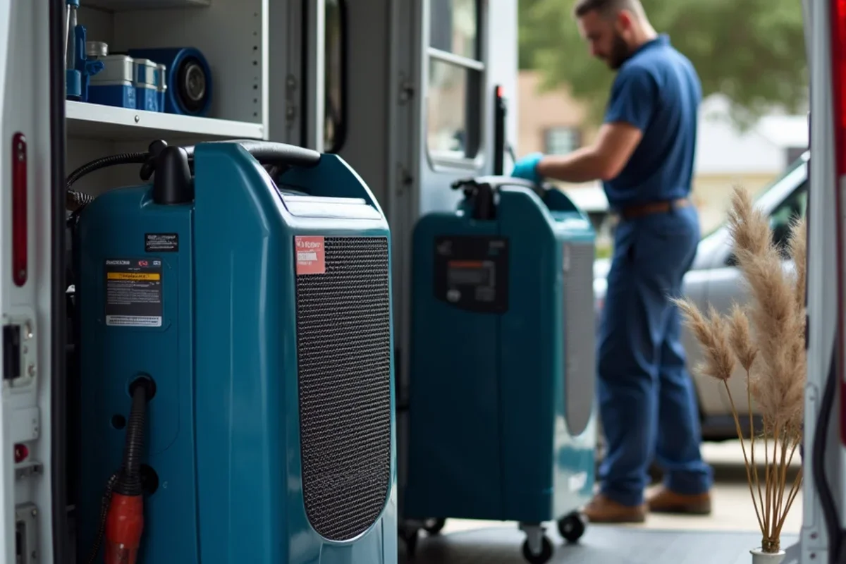 Fully stocked emergency restoration van with dehumidifiers and extractors