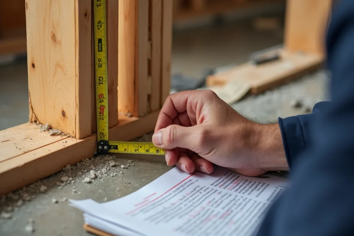 Measuring high water mark against framing studs during flood documentation