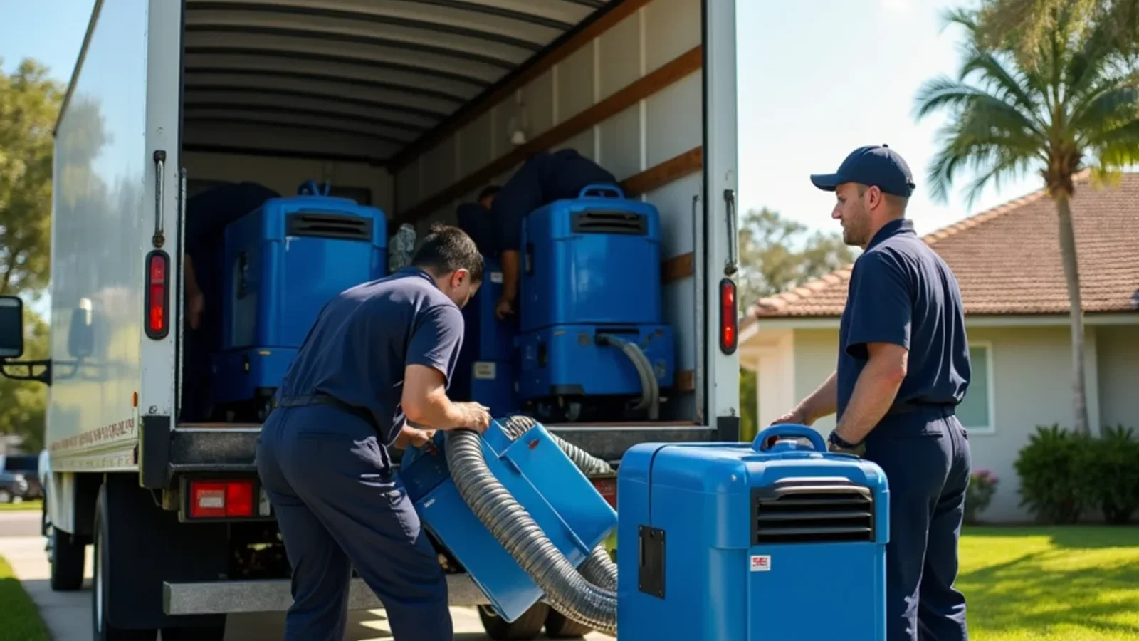Orlando water damage restoration technicians deploying extraction equipment