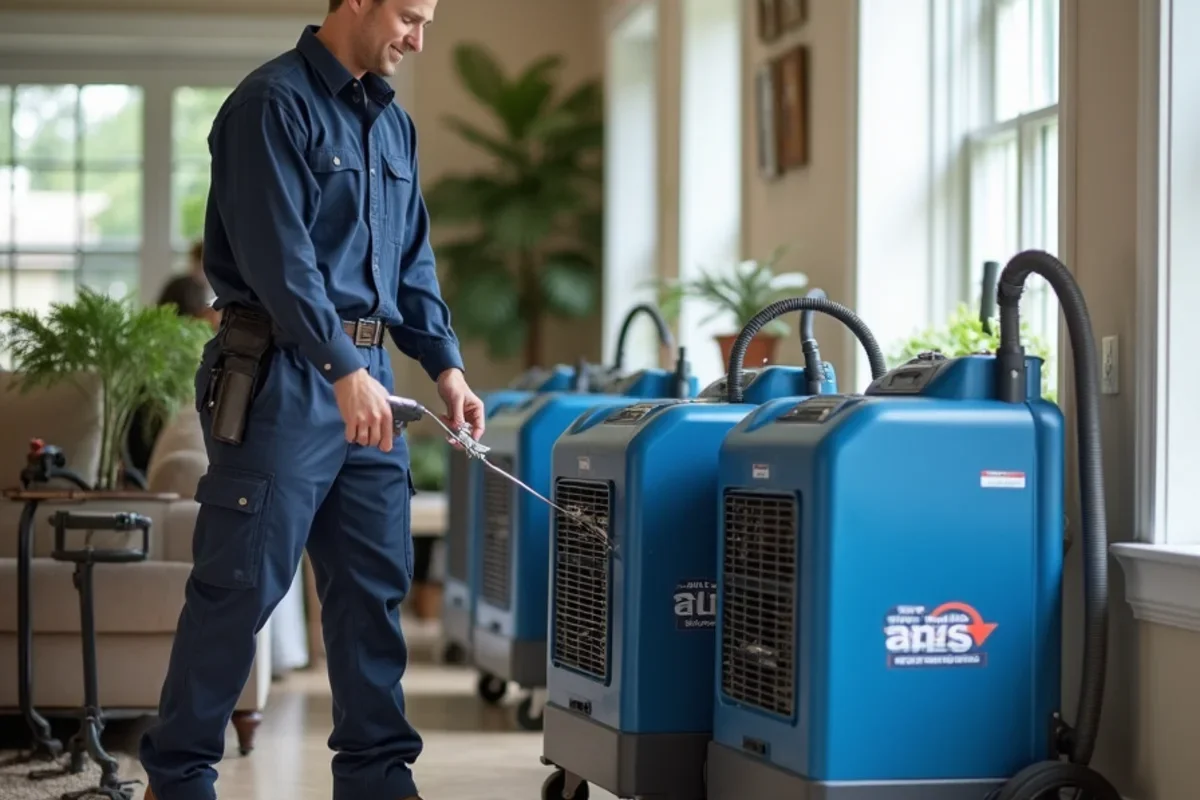 Industrial low grain refrigerant dehumidifiers operating inside Alafaya living room