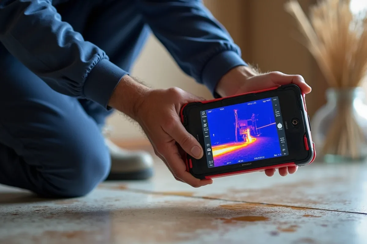 Infrared thermal imaging camera tracing water migration under flooring in Apopka