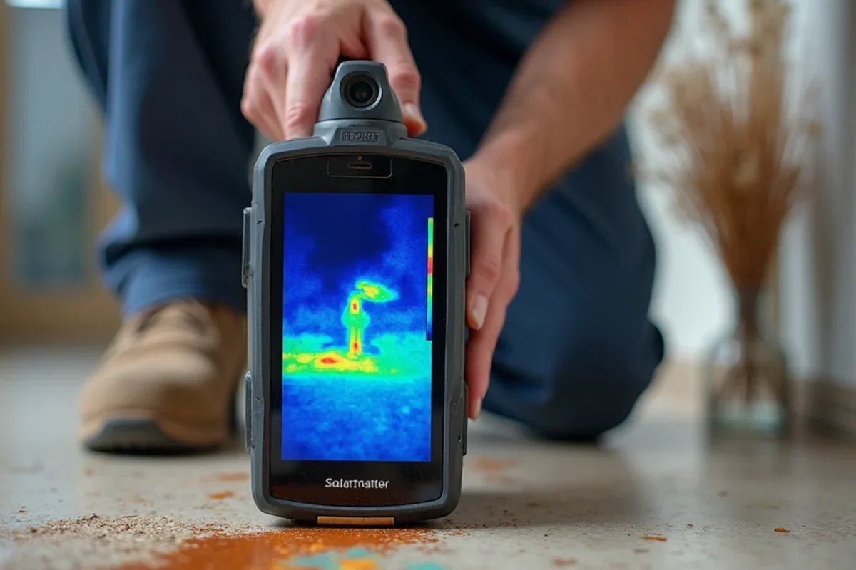 Infrared thermal imaging camera tracing water migration under flooring in Belle Isle