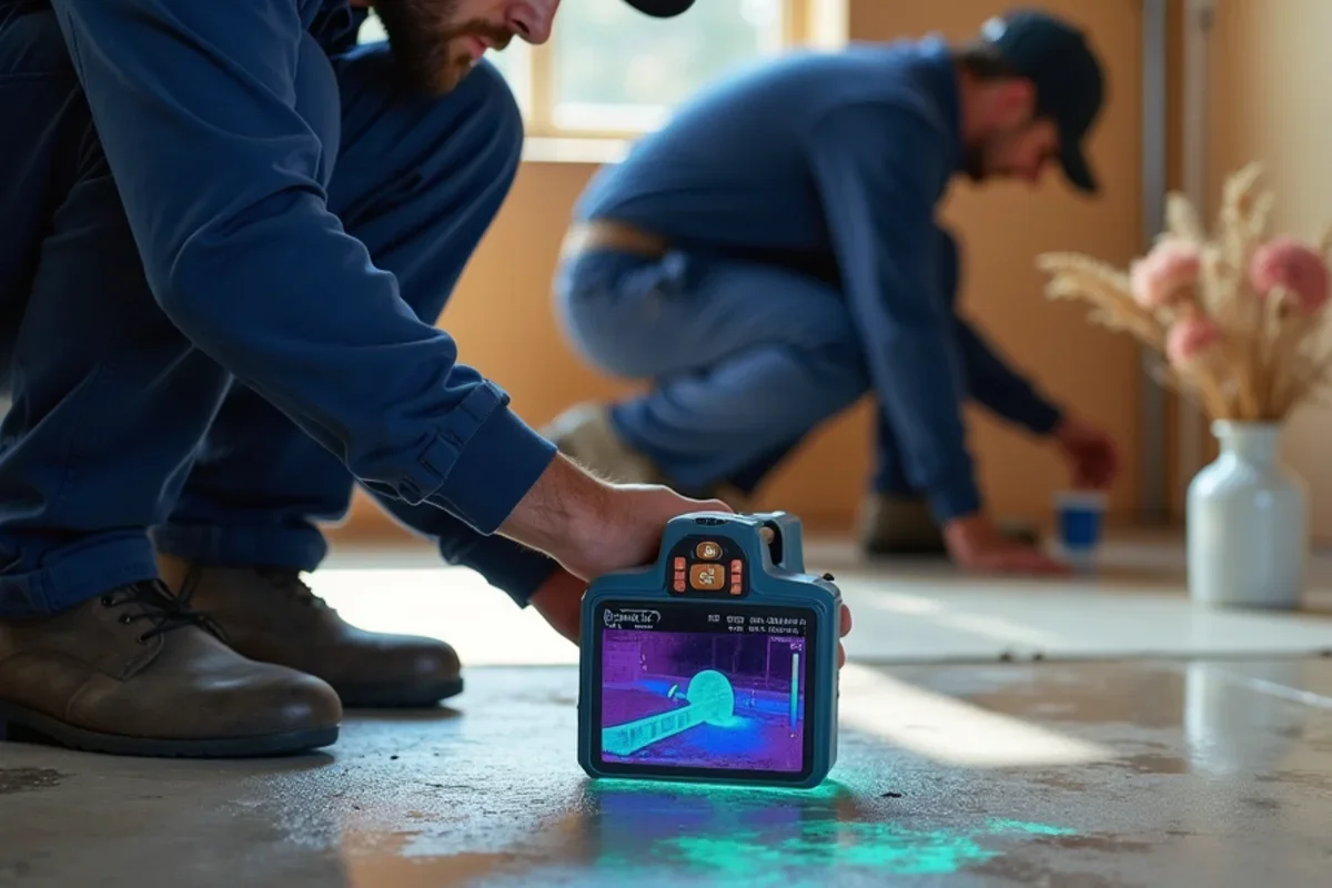 Infrared thermal imaging camera tracing water migration under flooring in Buenaventura Lakes