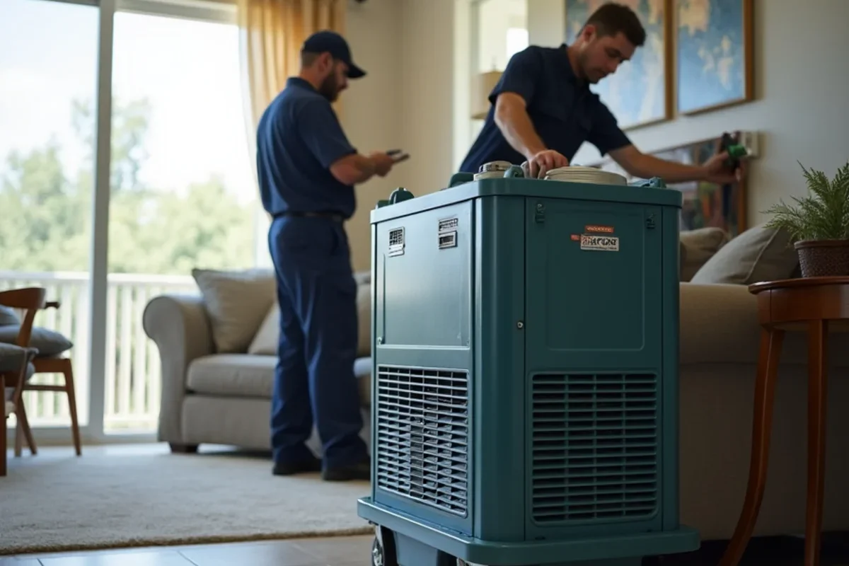 Industrial low grain refrigerant dehumidifiers operating inside Casselberry living room