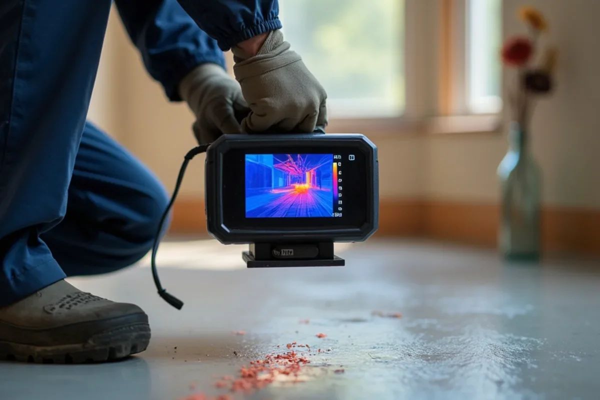 Infrared thermal imaging camera tracing water migration under flooring in Casselberry