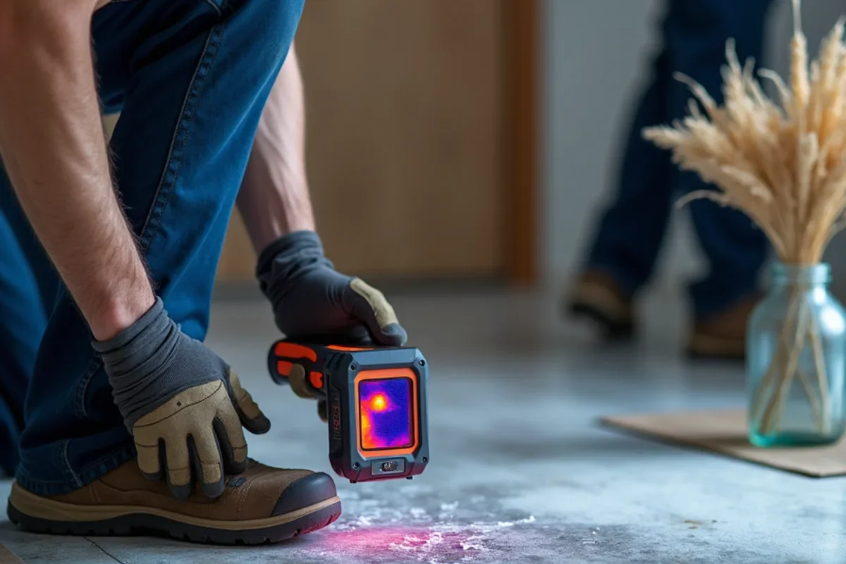 Infrared thermal imaging camera tracing water migration under flooring in Conway