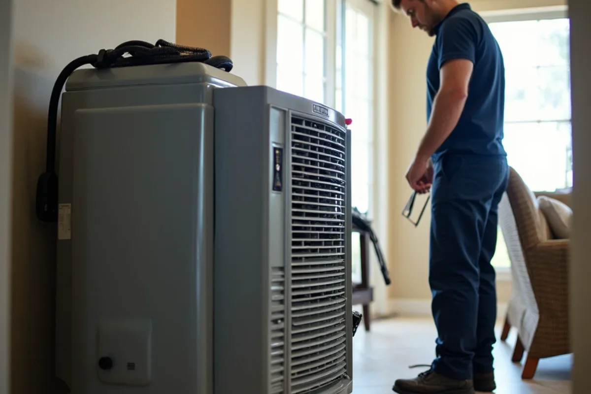 Industrial low grain refrigerant dehumidifiers operating inside Eatonville living room
