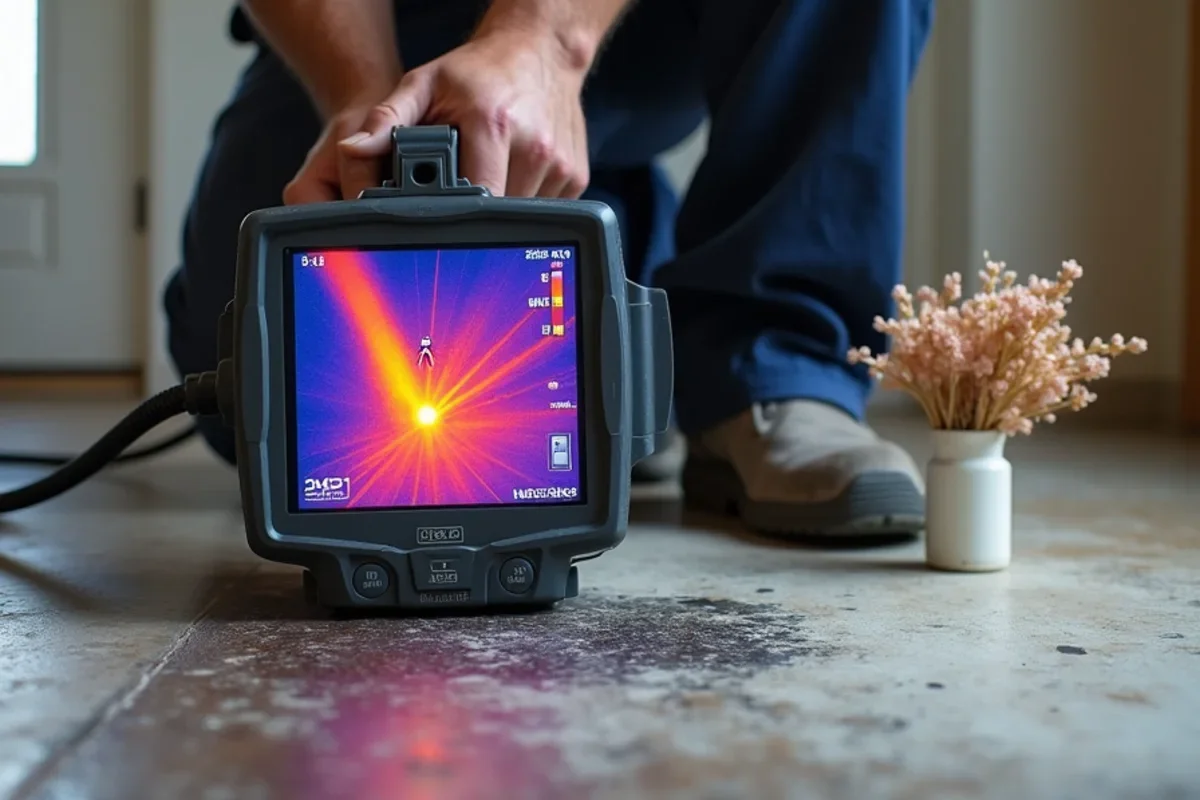 Infrared thermal imaging camera tracing water migration under flooring in Eatonville