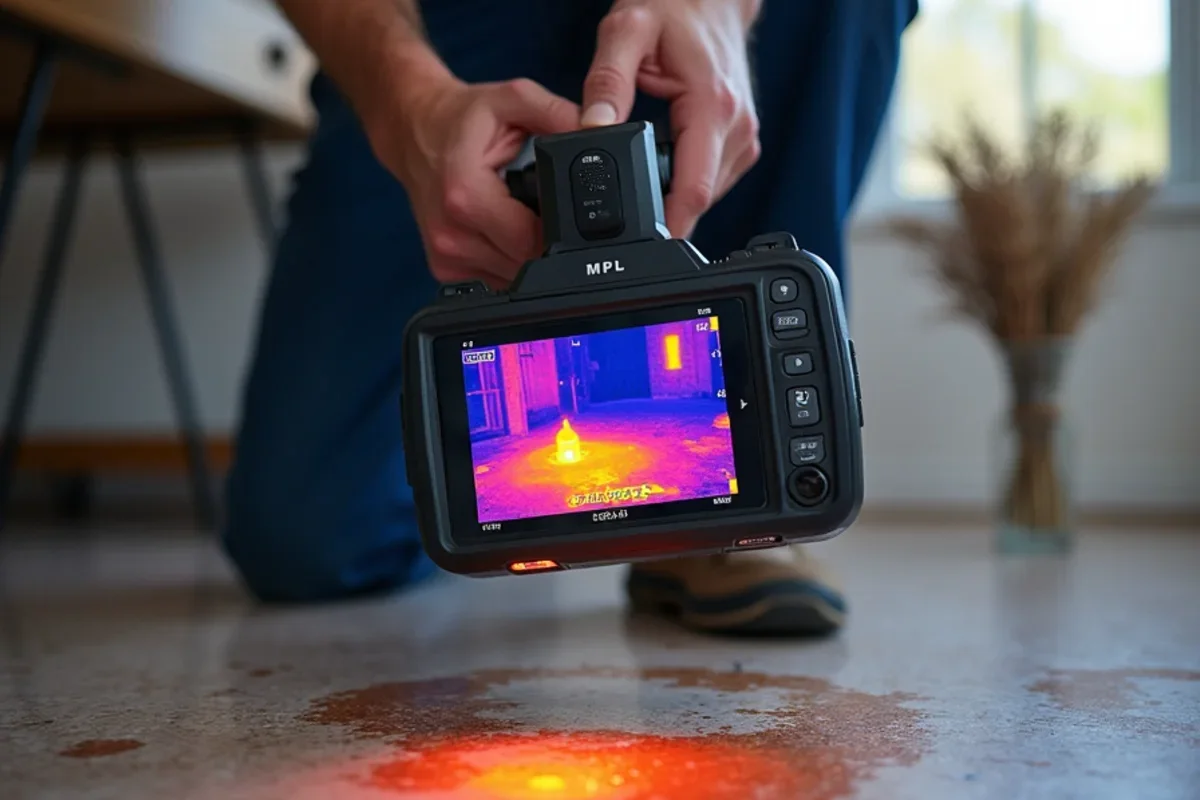 Infrared thermal imaging camera tracing water migration under flooring in Horizon West