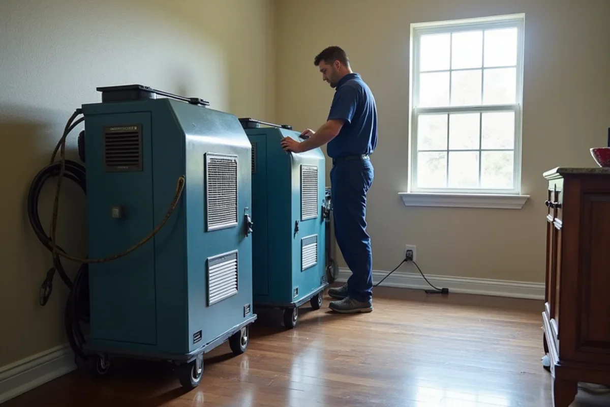Industrial low grain refrigerant dehumidifiers operating inside Lake Mary living room