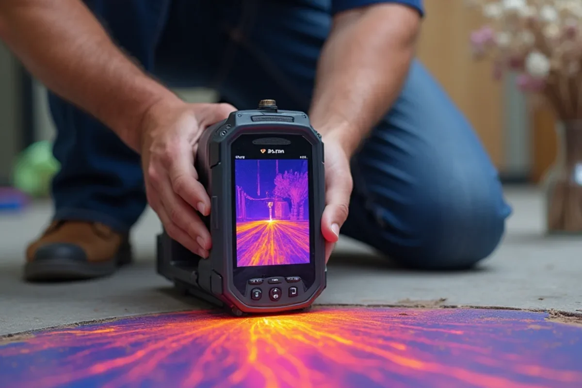 Infrared thermal imaging camera tracing water migration under flooring in Lake Mary