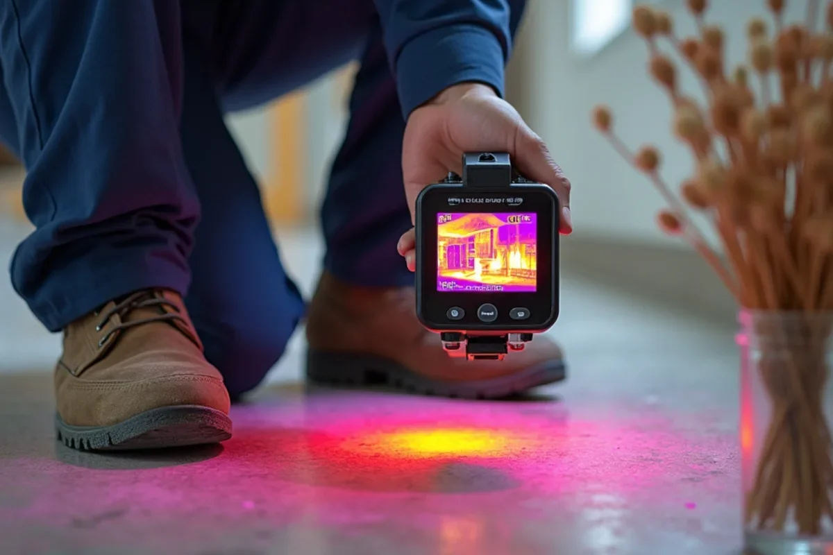 Infrared thermal imaging camera tracing water migration under flooring in Maitland