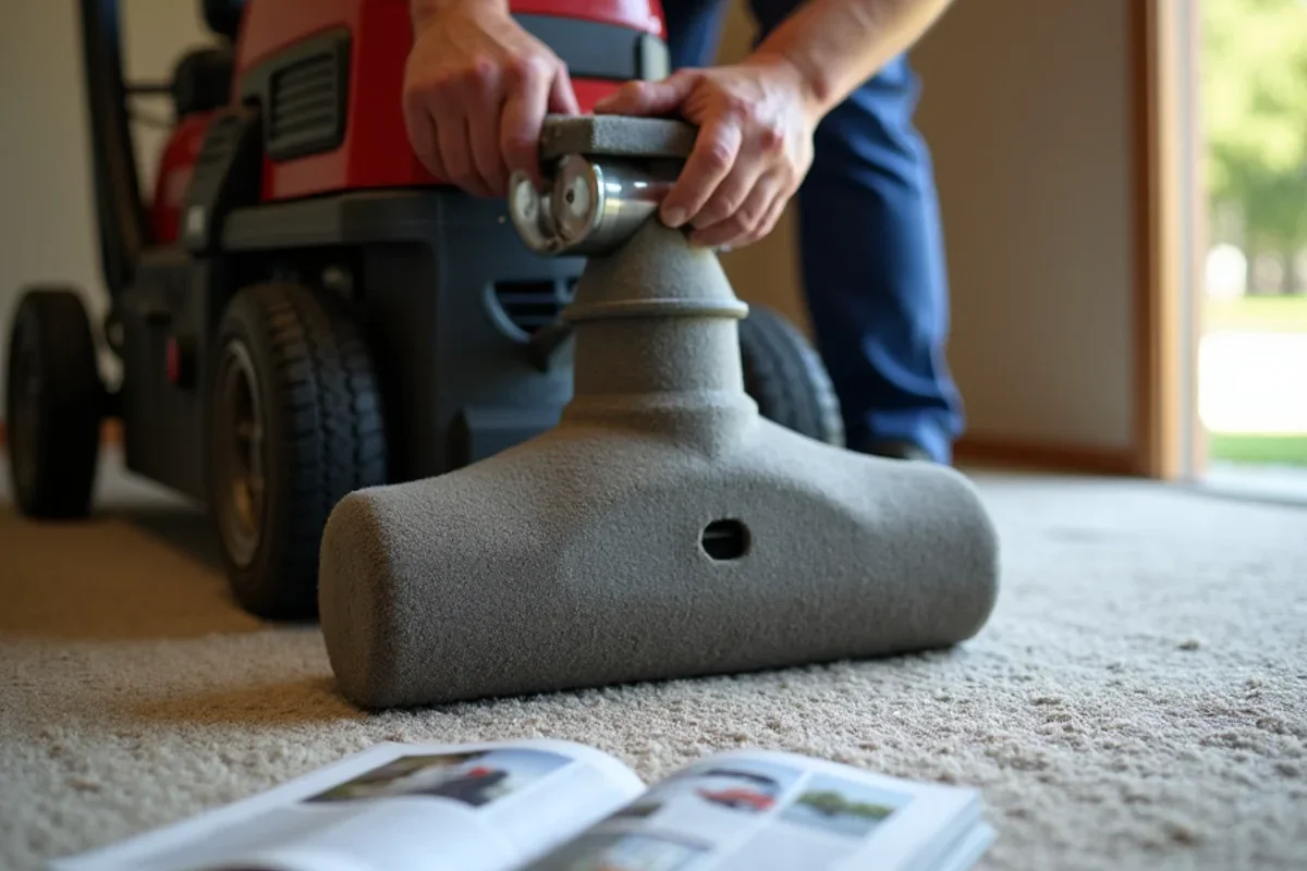 Self-propelled weighted extraction machine compressing water out of saturated carpet in Oak Ridge