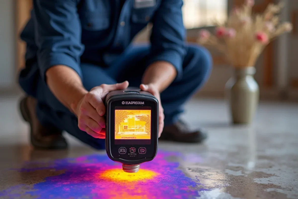Infrared thermal imaging camera tracing water migration under flooring in Orange County
