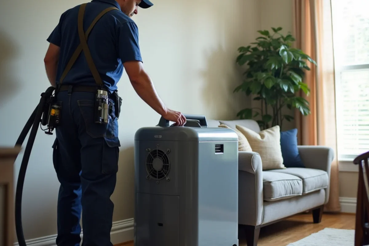 Industrial low grain refrigerant dehumidifiers operating inside Osceola County living room