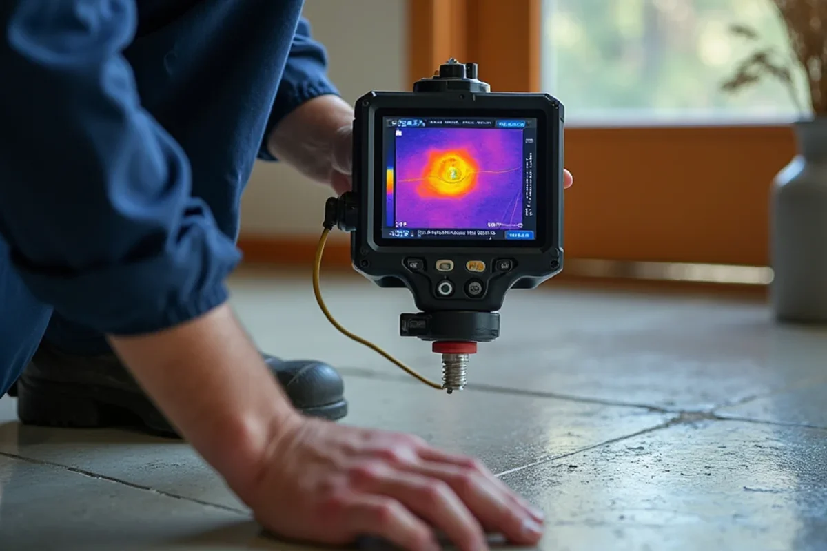 Infrared thermal imaging camera tracing water migration under flooring in Osceola County