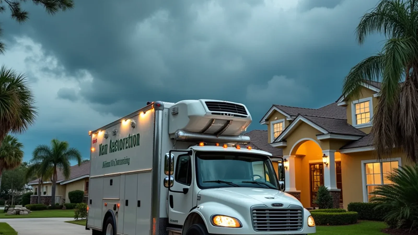Emergency water damage restoration and structural drying technician working in a Osceola County FL home