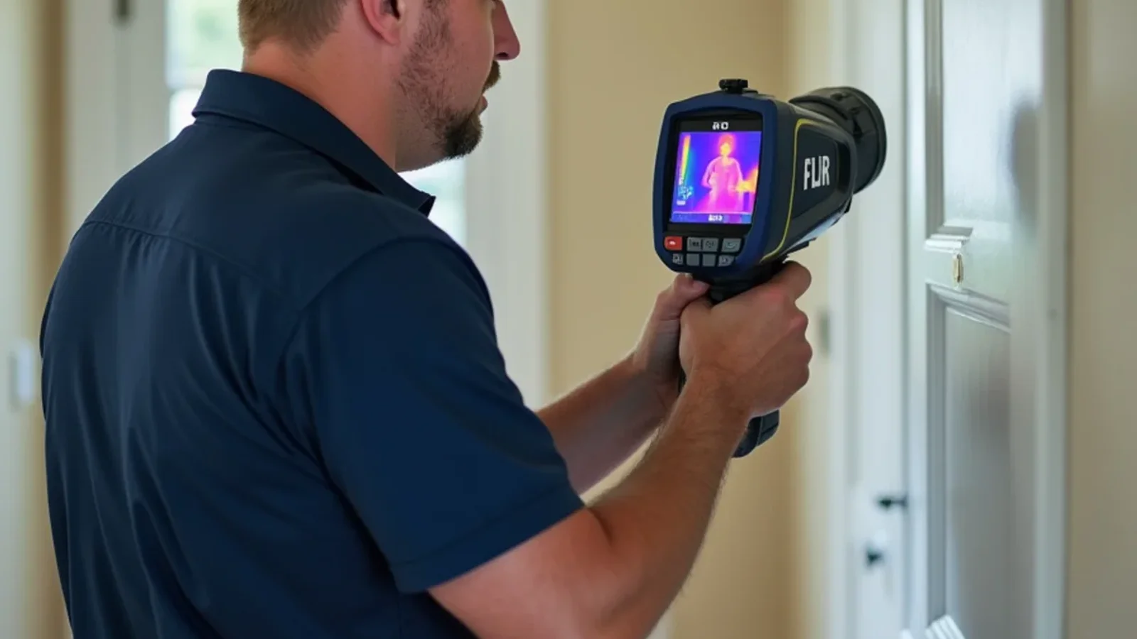 Emergency water damage restoration and structural drying technician working in a Oviedo FL home