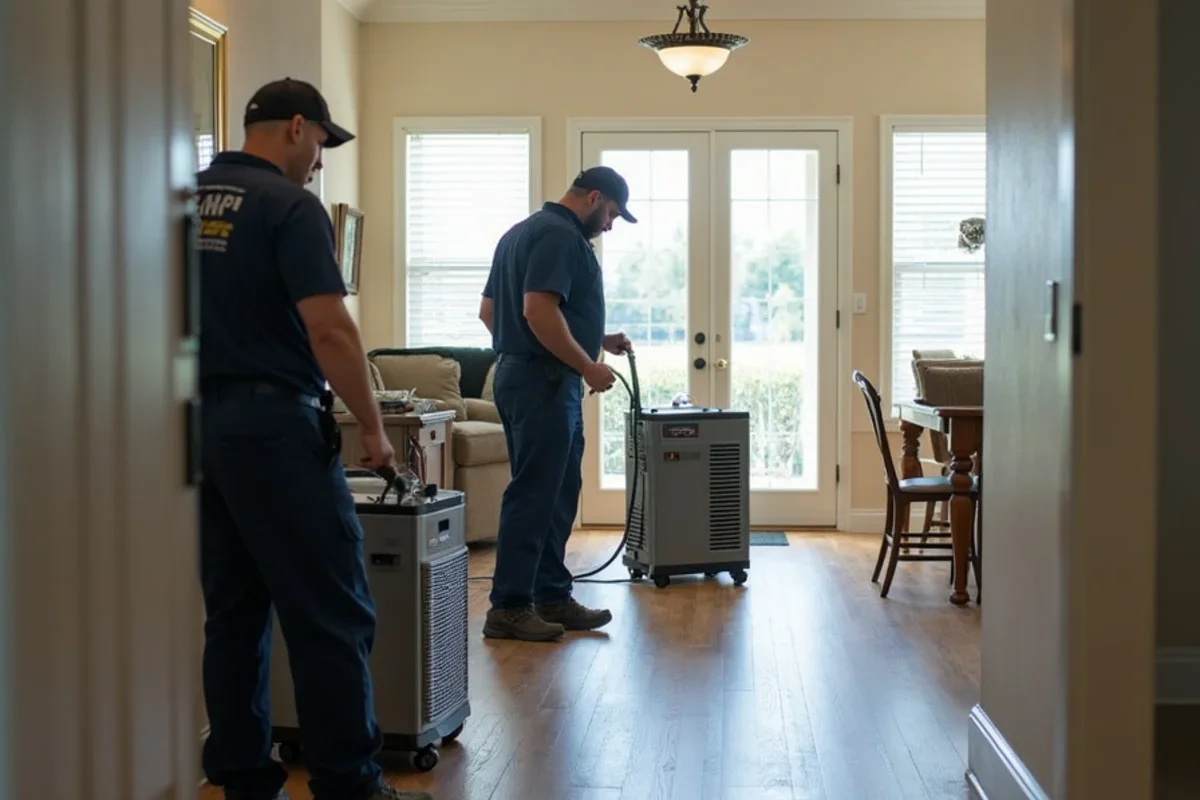 Industrial low grain refrigerant dehumidifiers operating inside Pine Castle living room