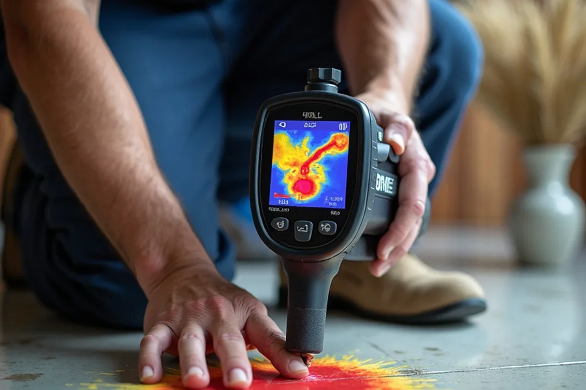 Infrared thermal imaging camera tracing water migration under flooring in Pine Hills