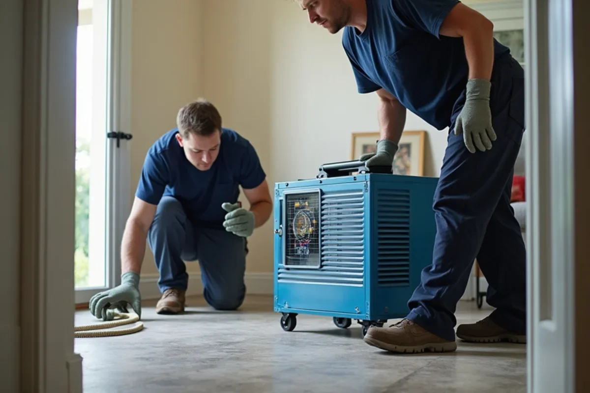 Industrial low grain refrigerant dehumidifiers operating inside Poinciana living room