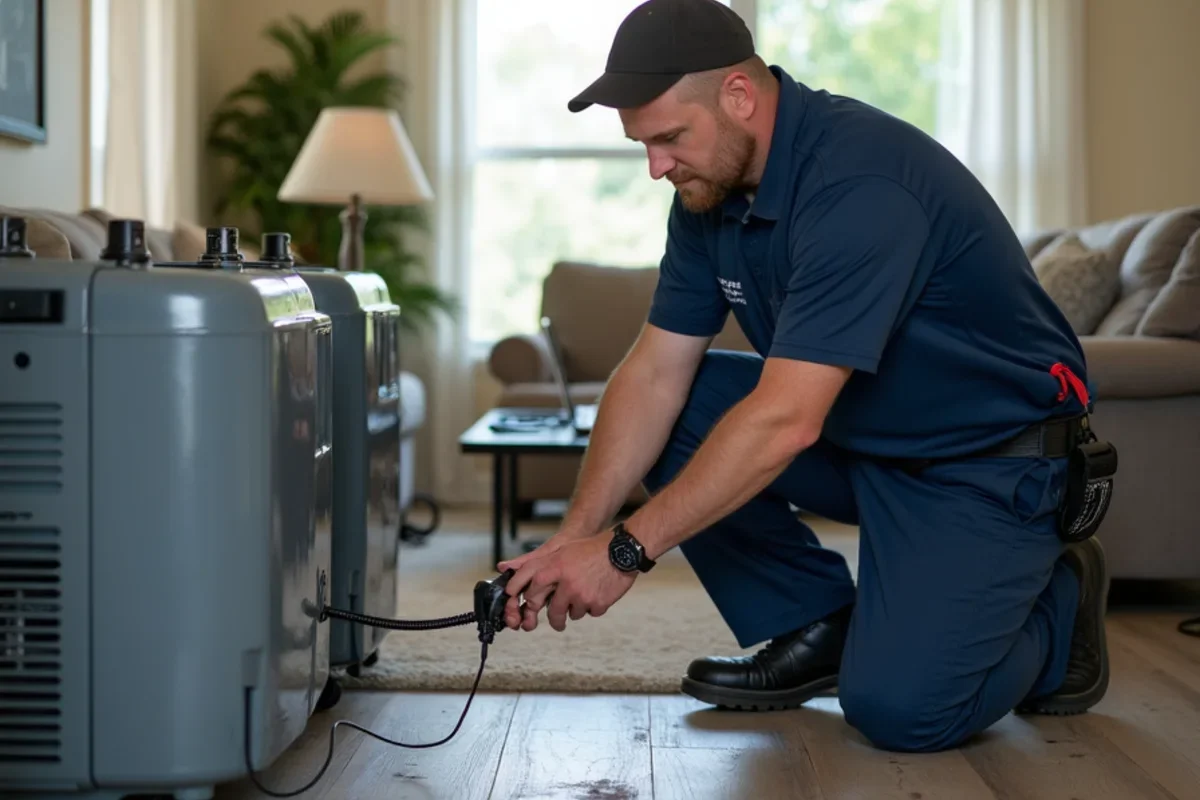 Industrial low grain refrigerant dehumidifiers operating inside Seminole County living room