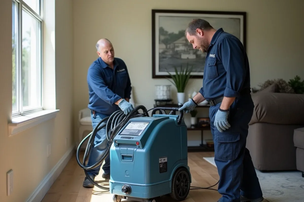 Industrial low grain refrigerant dehumidifiers operating inside St. Cloud living room