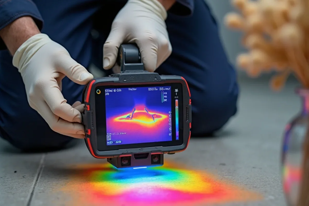 Infrared thermal imaging camera tracing water migration under flooring in University (UCF area)