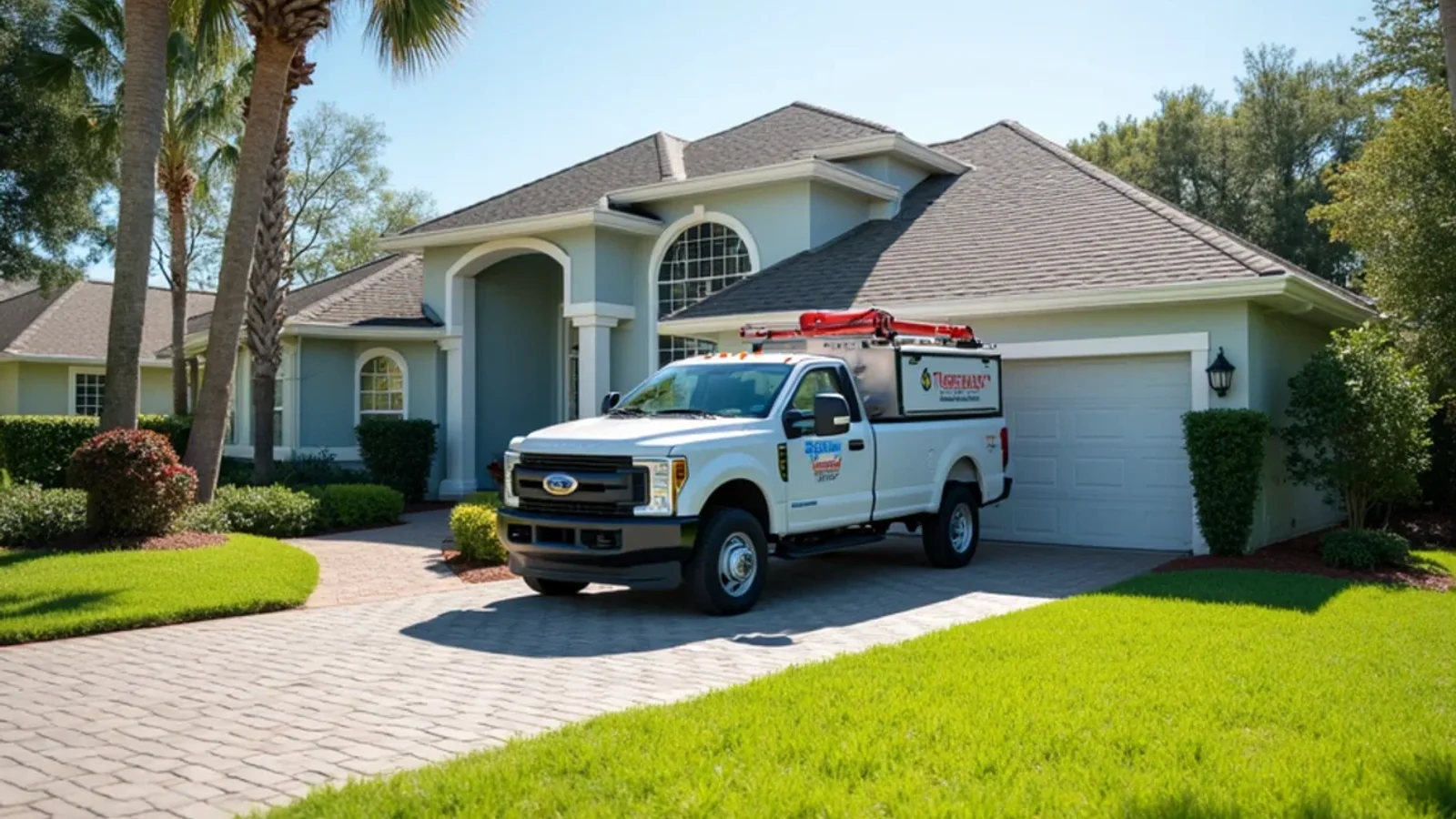 Emergency water damage restoration and structural drying technician working in a Windermere FL home