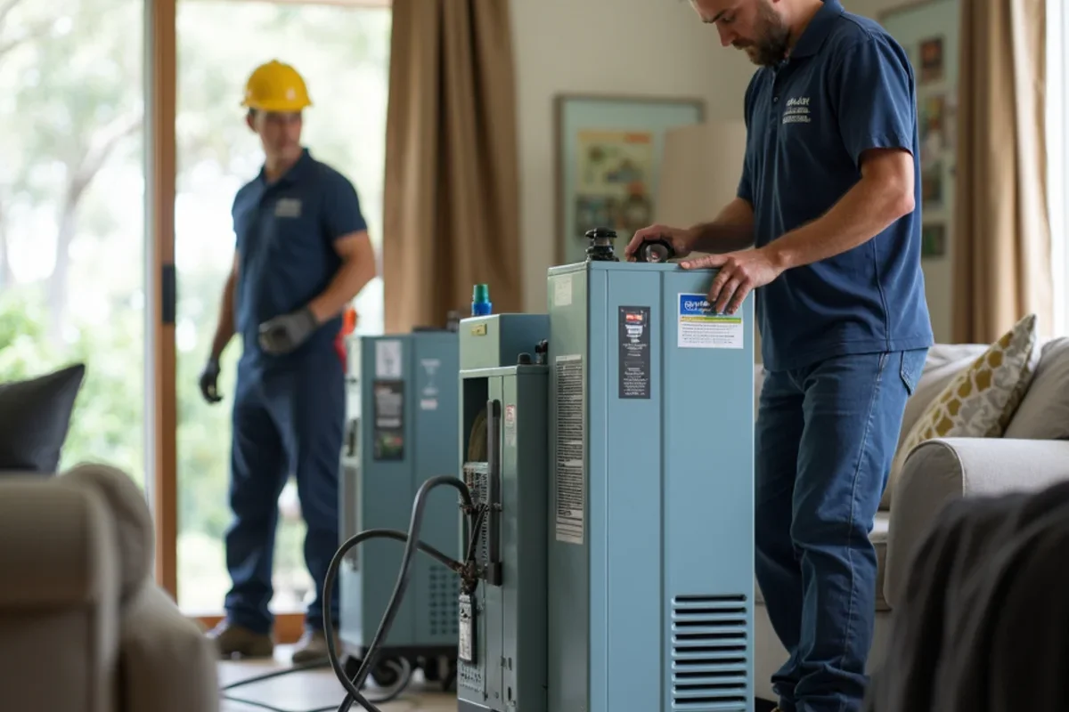 Industrial low grain refrigerant dehumidifiers operating inside Winter Park living room