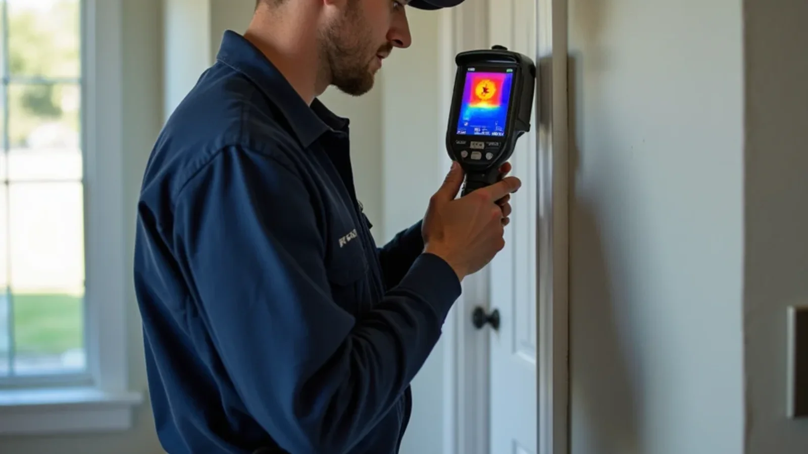 Emergency water damage restoration and structural drying technician working in a Winter Park FL home