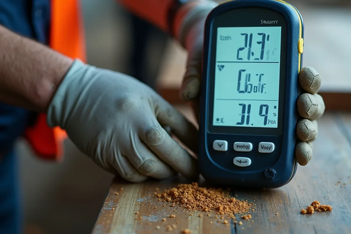 Digital thermo hygrometer displaying relative humidity and grains per pound