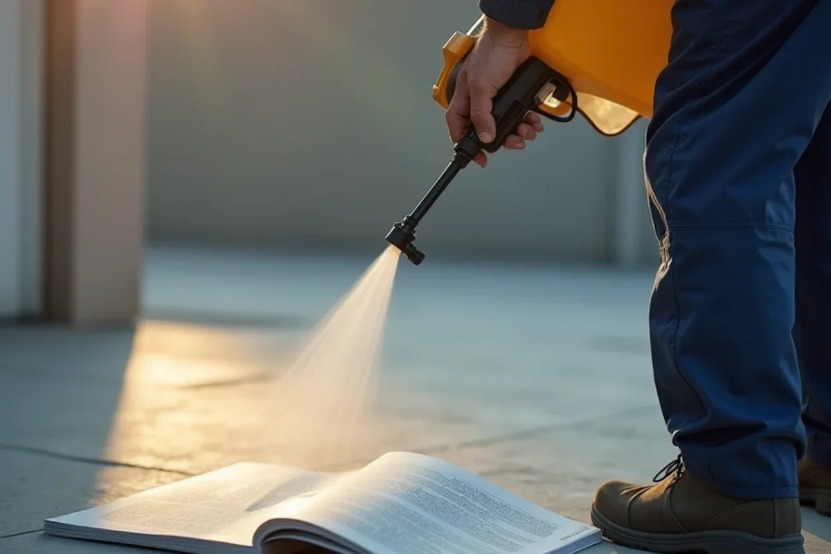 Technician spraying EPA registered botanical antimicrobial disinfectant
